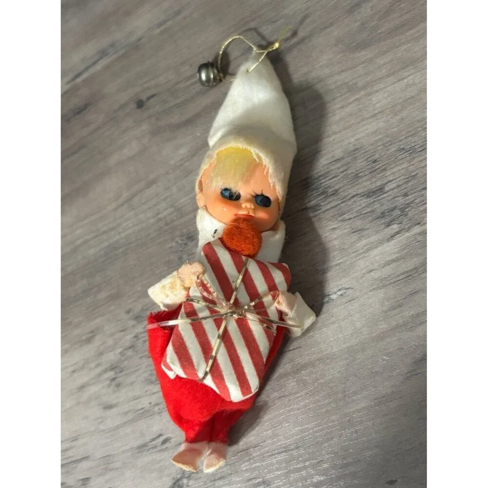 Vintage Kitschy Christmas Ornament Elf Pixie Made In Japan Sticker 6”